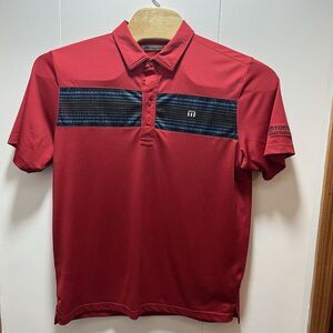 Travis Matthew Golf Polo Shirt Men's Size Large Red Blue Stripes‎
